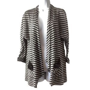 Anthropologie PEOPLE LIKE FRANK M Waterfall Open Cardigan Top Black Gray Stripe